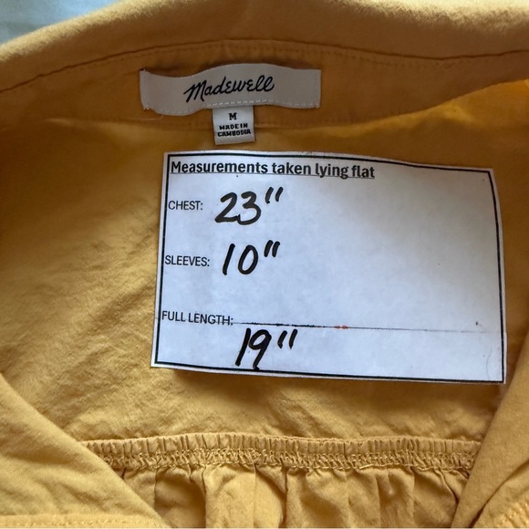 Madewell Drawstring Poplin Yellow Button-Up Shirt Medium - Picture 8 of 8